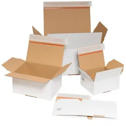 VEPATIM 10x Schnellaufrichtekarton 160x130x70mm Selbstklebeverschluss Aufreißfaden Automatikboden weiß