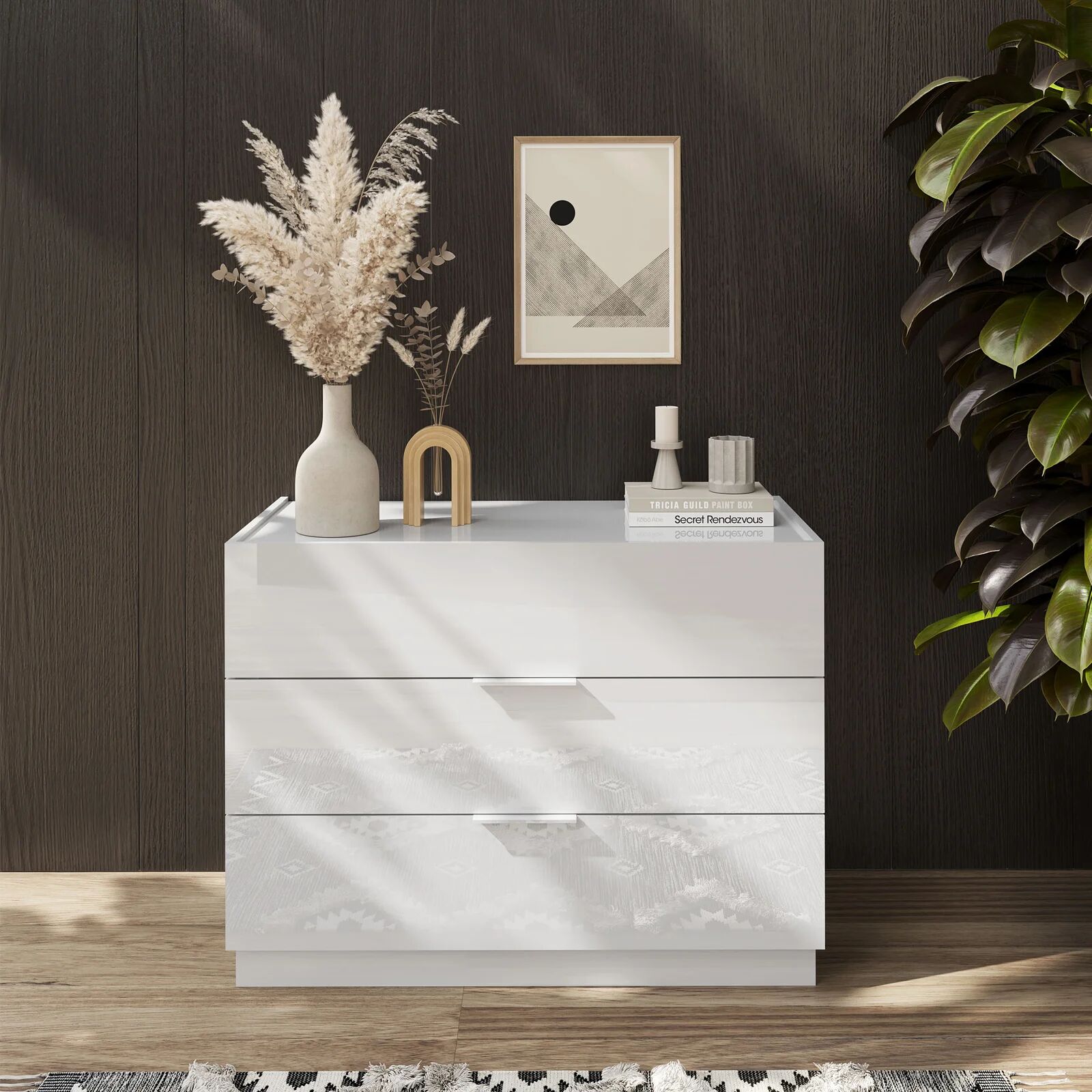 garneroarredamenti Comò cassettiera multifunzione 110x83h cm 3 cassetti bianco lucido Silky