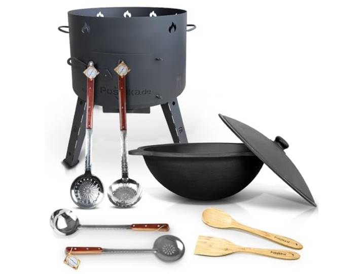 Utschak Feuerofen mit Gusseisen Topf runder Boden mit Deckel (22 L) Kazan KazanoFF, Учаг, Outdoor, Feuerschale, Camping, Kasan, Gulaschkanone Dutch Oven (Set 6)