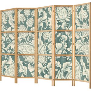 Artgeist Paravent Sage Green Flourishes innen 5tlg, aus Holz/Stoff, japanischer Paravent, 225 x 172 cm