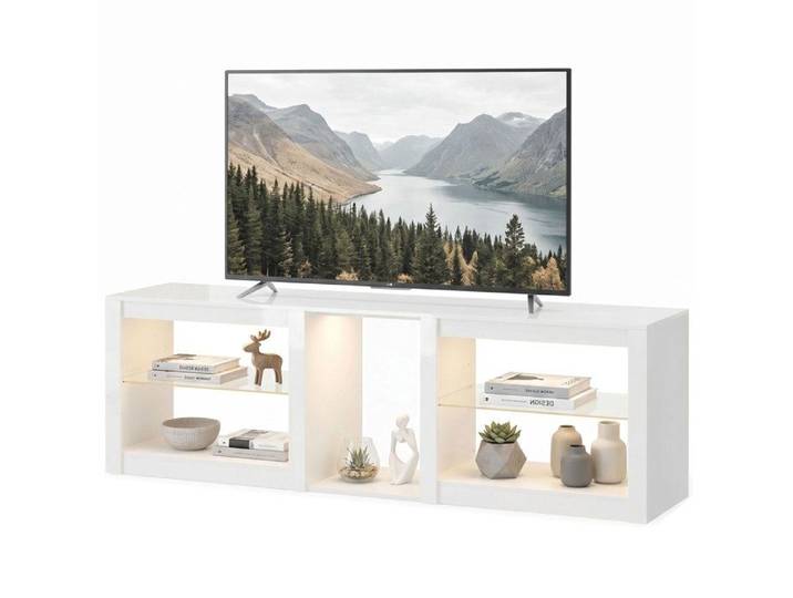 Meuble TV avec Éclairage LED RGB Blanc Laqué 160 cm pour TV jusqu'à 75 Pouces