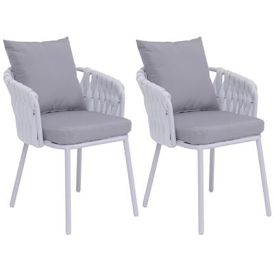 Décoshop26 - Set aus 2 Gartenstühlen aus Aluminium und geflochtenem Seil mit wasserabweisenden Kissen hellgrau 04_0008729