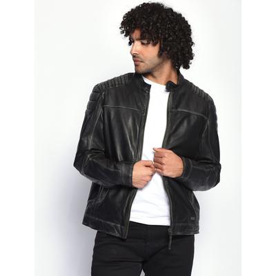 Lederjacke MUSTANG "Whyte", Herren, Gr. 3XL, schwarz, Obermaterial: 100% Lammleder. Innenfutter: 100% Baumwolle. Ärmelfutter: 100% Polyester, ohne Bündchen, Jacken