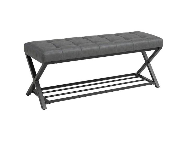 Homcom Schuhbank Kunstleder Kohlenstoffstahl Dunkelgrau, Metall, Füllung: Schaumstoff, X-Form, 112x47x37 cm, Garderobe, Garderobenbänke, Schuhbänke