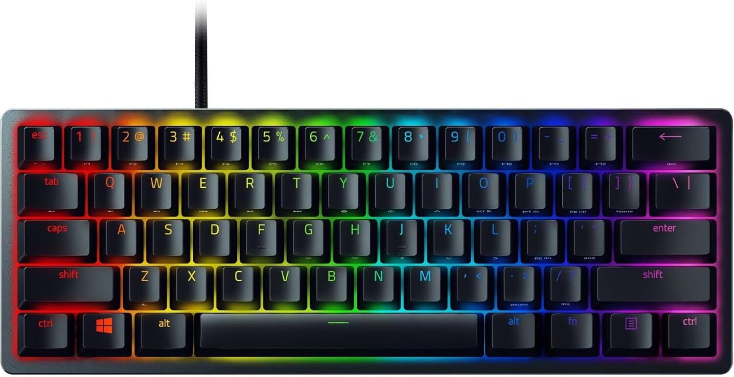 Razer Huntsman Mini (Purple Switch) – 60% Compact Gaming Keyboard (Clicky Optical-Mechanical Switches, Doubleshot PBT Keycaps, Detachable USB-C Cable) US Layout   Black, Used - Very Good