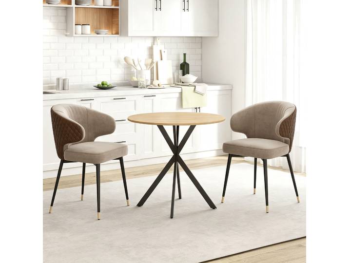 HOMCOM Table Ronde 2 Pers. Bois Chêne Pieds Acier