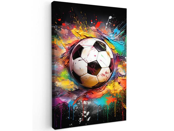 MuchoWow Leinwandbild - Fußball - Farbe - Farben - Schwarz - Weiß - 60x90 - Kunstdruck, Textil, Kiefer, Abstrakt, Rechteckig, 60x90 cm, gerahmt, Bilder & Rahmen, Bilder, Wandbilder