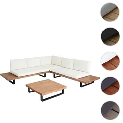 Garten-Garnitur HWC-H54, Garnitur Sitzgruppe Lounge-Set, Spun Poly Akazie Holz FSC® Alu ~ hellbraun, Polster cremeweiß