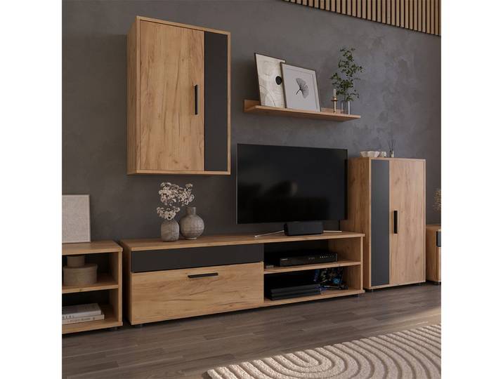 Vicco Wohnwand Berno, Goldkraft Eiche/Anthrazit, mit 1 Klappe, (2-St)