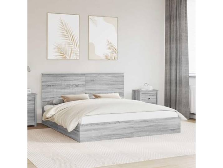 RJPLMFV Aufbewahrungsbett, Grau, Sonoma, 180 x 200 cm, aus Holz Mit integrierten Schubladen, Kopfteil im Lieferumfang enthalten, Lattenrost im Lieferumfang enthalten, einfache Montage