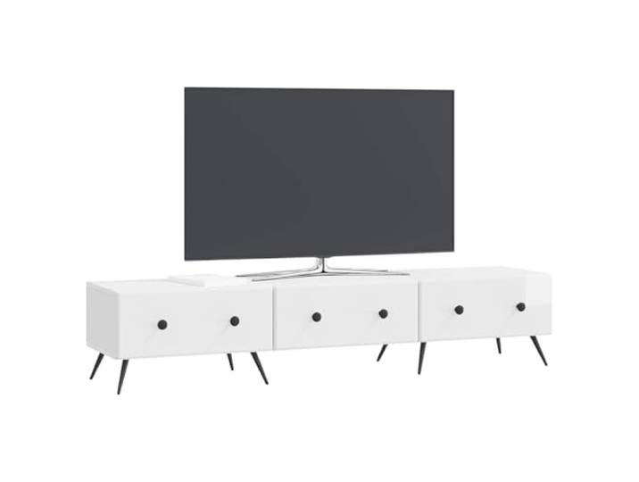 GKHPYURE TV-Schrank weiß glänzend 147 x 34,5 x 30 cm Ingenieurholz 3 Schubladen, Regale, Bildschirmständer, Wohnzimmeraufbewahrung, Montage erforderlich