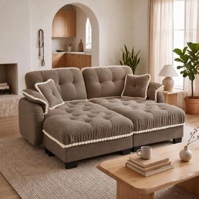 Loedds 70-inch 2-Seat U-Shaped Chenille Sectional Sofa with Ottoman, Chaise and Button Tufting for Living Room