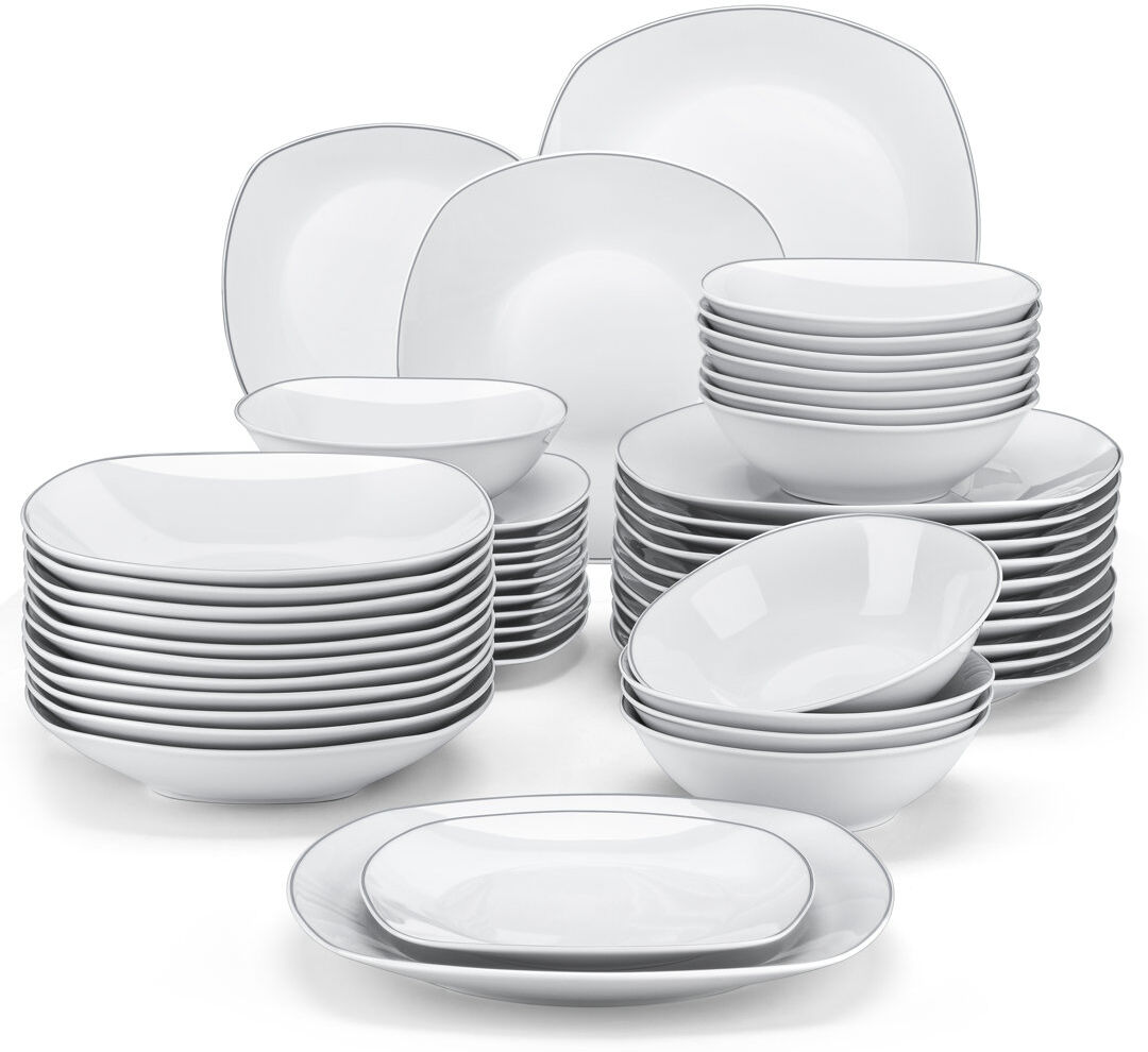MALACASA 48 Piece Porcelain China Dinnerware Set - Service for 12 Ivory;Silver;White 48