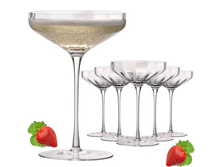 IMPERIAL glass große Sektschalen gewellt 320ml Sektgläser Set 6-Teilig 'Cali' Champagnergläser aus Crystalline Glas Handmade