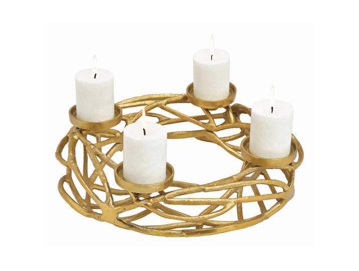 Adventkranz, Goldfarben, Metall, 40x12x40 cm, Dekoration, Weihnachtsdekoration, Adventskränze