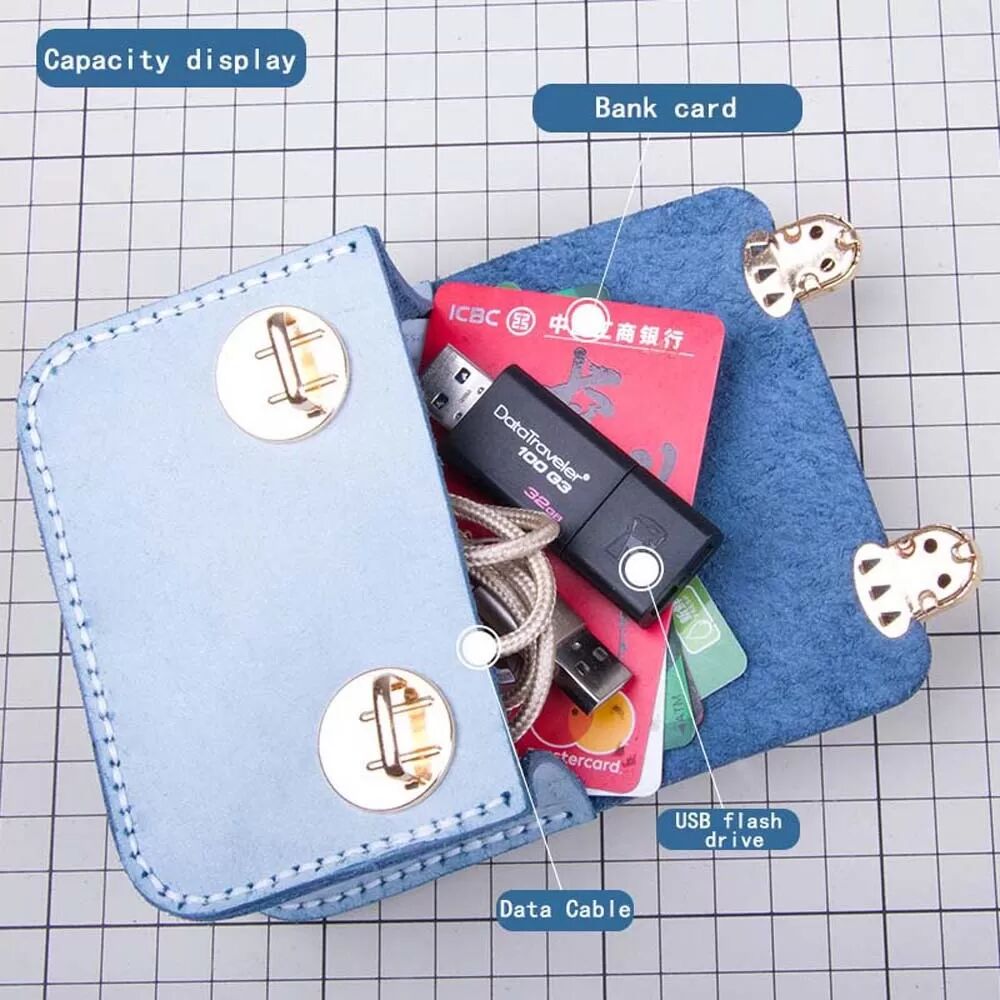 INF Echtes Leder Münzbeutel - Blau (DIY Materialset) mit Schloss, kompatibel mit Handgemachten Projekten
