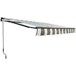 DELUKE Gelenkarmmarkise INSBRUK 300x200cm Grau-Weiß Polyester Balkonmarkise Gelenkmarkise für Terrasse/Balkon Sonnenschutz