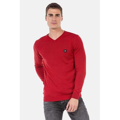 V-Ausschnitt-Pullover CIPO & BAXX "Pullover", Herren, Gr. M, rot, 65% Polyester, 35% Viskose, unifarben, regular fit, V-Ausschnitt, Rippbündchen, Pullover, mit V-Ausschnitt, CP242