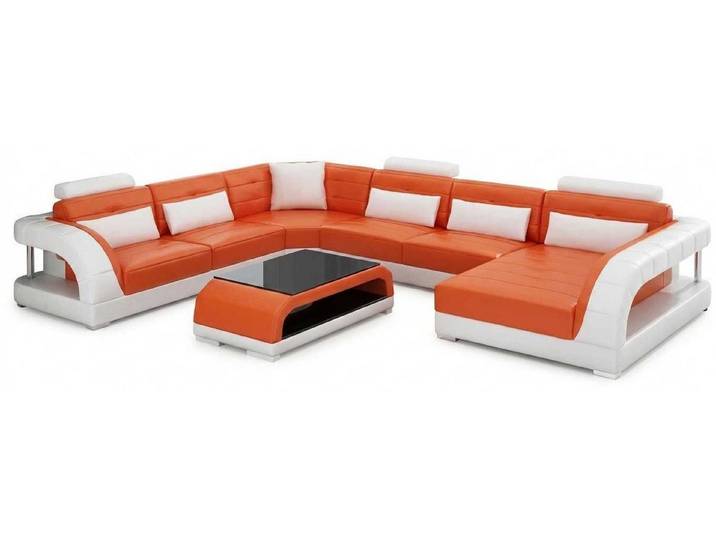 JVmoebel Ecksofa Moderne Ecksofa Wohnlandschaft in Orange Weiß mit Couchtisch, 2 Teile, Special features