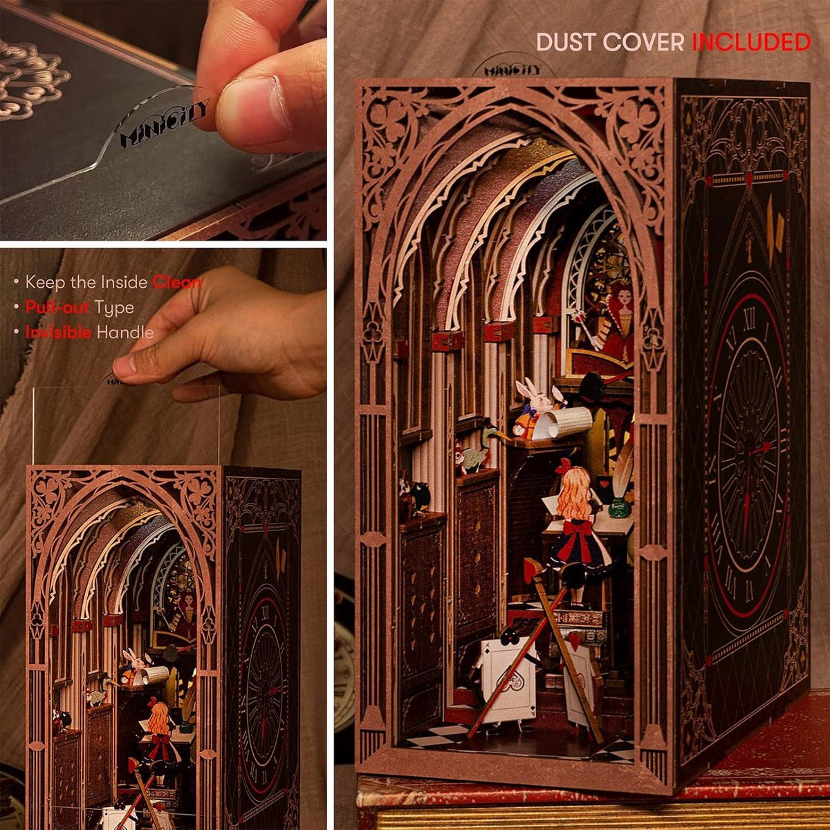 DIY miniatuur poppenhuis Booknook Kit Alice in Wonderland - 3D houten puzzel boekensteun met ledlicht - Decoratie voor in de boekenkast voor jongeren en volwassenen
