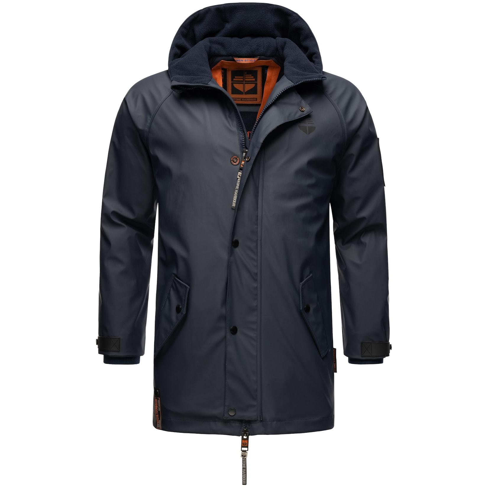 STONE HARBOUR Herren Regenjacke Gummierter Regenparka mit Fleece-Innenfutter Rihaa