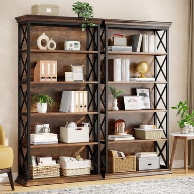 1Easylife 71 Inches Industrial Bookshelf, 6-Tier Bookcase Bookshelves, Freestanding Display Storage Shelf for Home Office