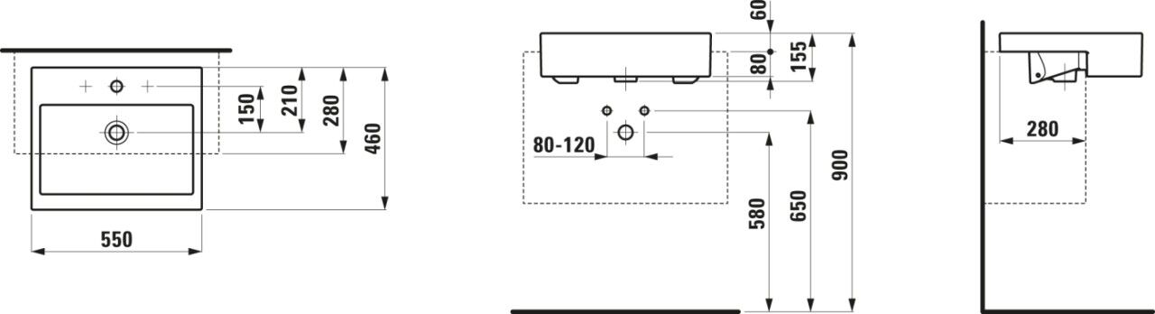 LAUFEN Halbeinbauwaschtisch Living City 550x460, weiß, 81343.2, 8134320001041 H8134320001041