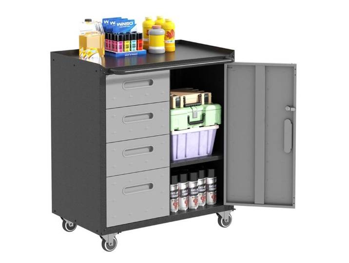 Meuble Armoire Bureau Métal Noir/Gris 75x42x88cm Rangement Polyvalent à Roulettes pour Garage Bureau Maison