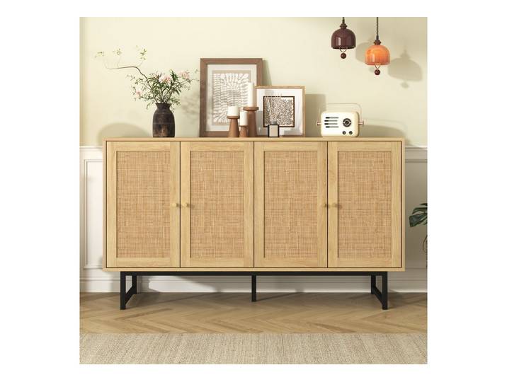 Furnishings Home Sideboard Schrank Schließfächer Modern Rattangeflecht, 140cm breite, Mit 4 Rattangeflecht Türen, vielseitig einsetzbar