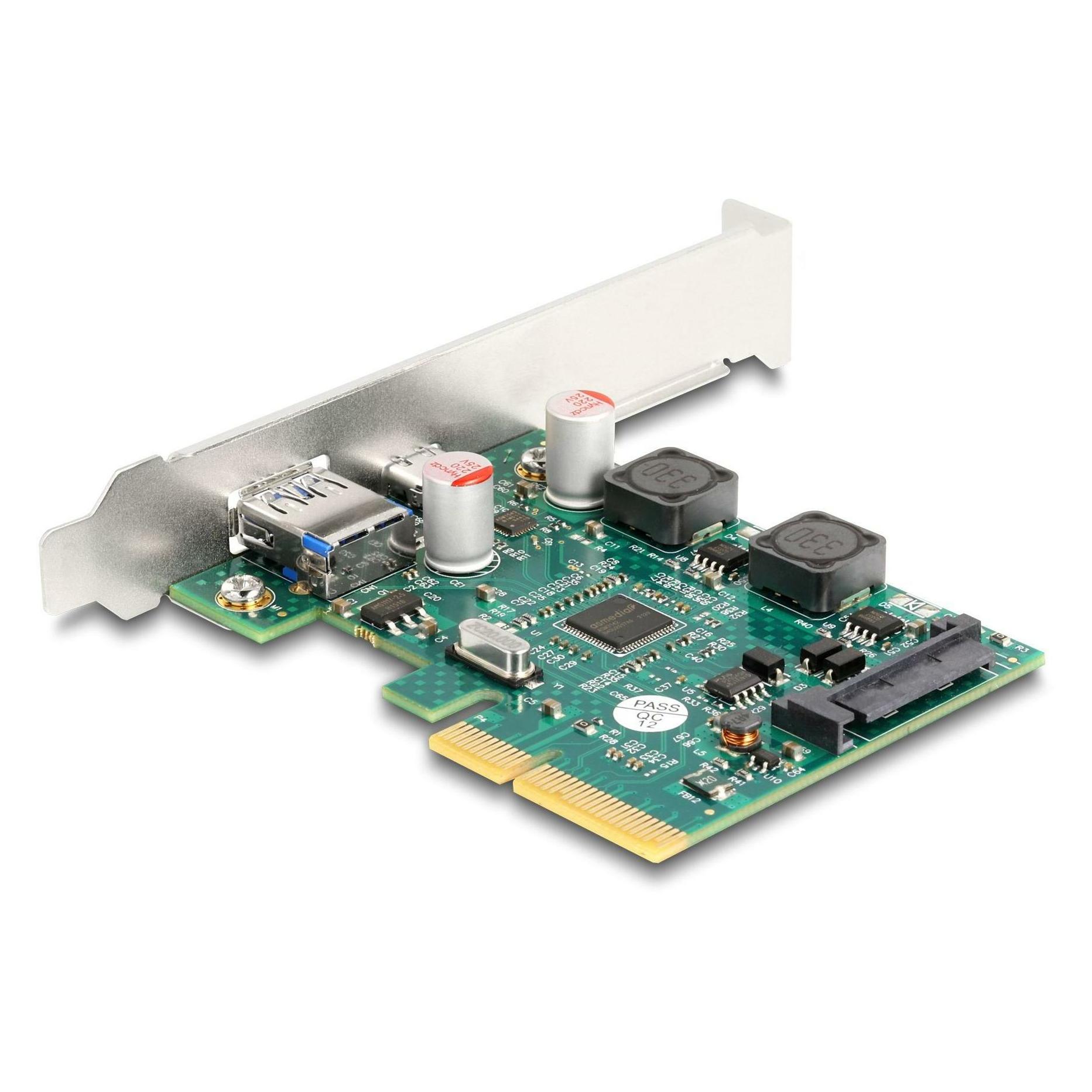 Delock PCI Express x4 Karte zu 1 x extern USB 10 Gbps Type-C Buchse + 1 x extern USB 10 Gbps Typ-A Buchse (90107)