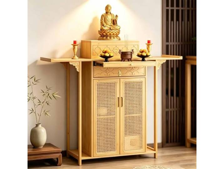 Altartisch, Meditationstisch，Bambus Altarschrank，Opfertisch, Heimschrein Mit Schubladen, Schrank, Puja-Tisch，Hausaltar, Gebetstisch，Buddha-Nischenständer, Für Gebet Meditation Puja