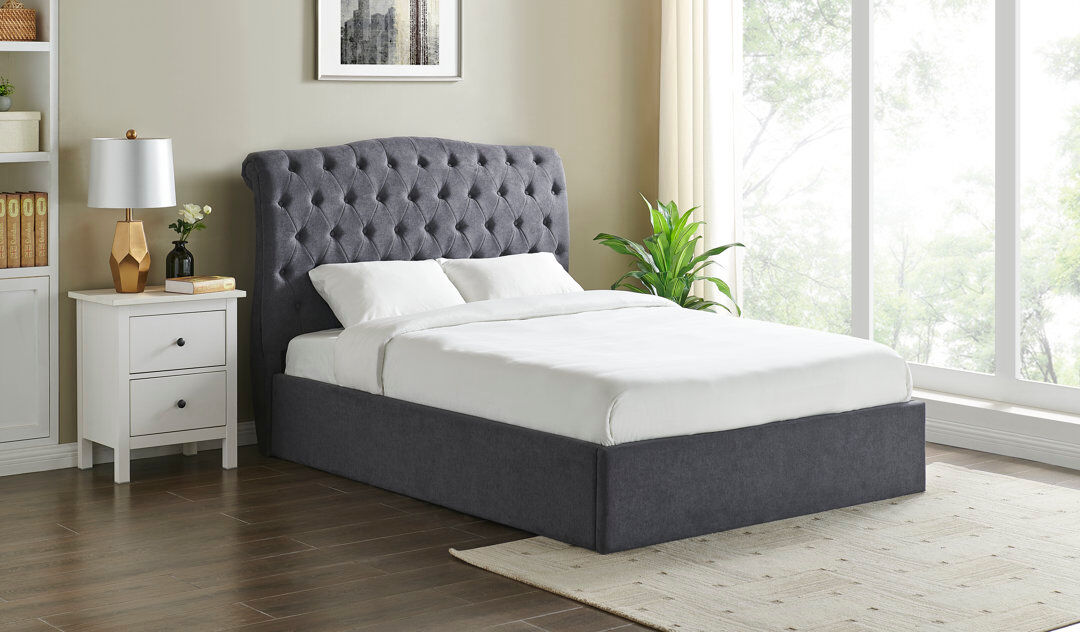 Three Posts Campbell Upholstered Ottoman Storage Bed Dark Grey Double (4'6)