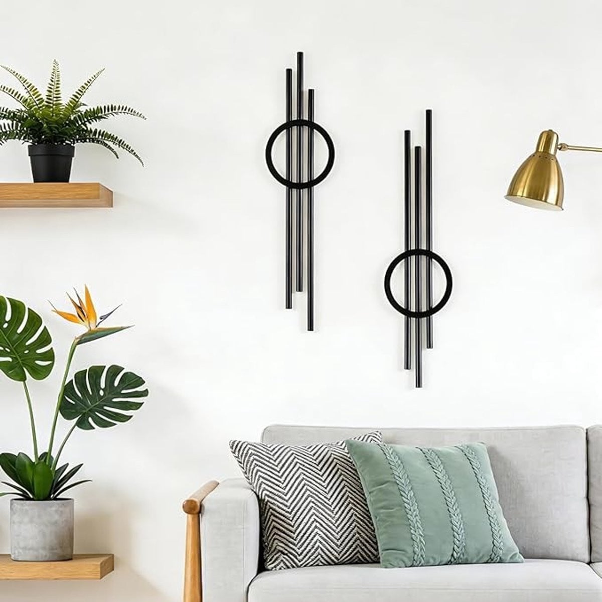 Metalen geometrische wanddecoratie zwart - 2 stuks abstracte muurkunst