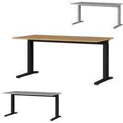 bümö Andratx höhenverstellbarer Schreibtisch 160x80 cm in Eiche, Gestell: Schwarz - PC Tisch für's Büro manuell höhenverstellbar, Computertisch