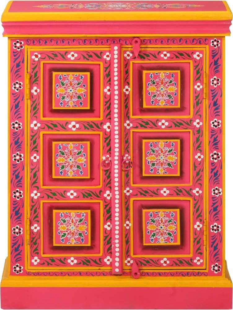 vidaXL Dressoir van massief mangohout in retro stijl, roze, handgeschilderd