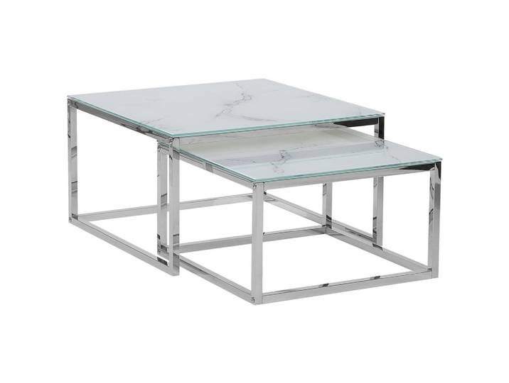 COUCHTISCH 2er-Set Quadratisch Weiß, Silber Brea