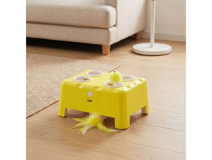 PawHut Jouet Chat Intérieur Rechargeable 3 Modes 18,8x14x6cm Jaune