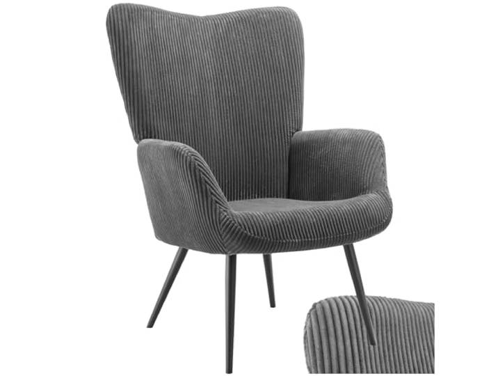 tectake® Skandinavischer Stil Ohrensessel, Sessel Hygge mit Breitcordbezug, Sessel Wohnzimmer, Schlafzimmer, Esszimmerstuhl, Statement Piece Loungesessel, belastbar bis 150 kg - anthrazit/schwarz