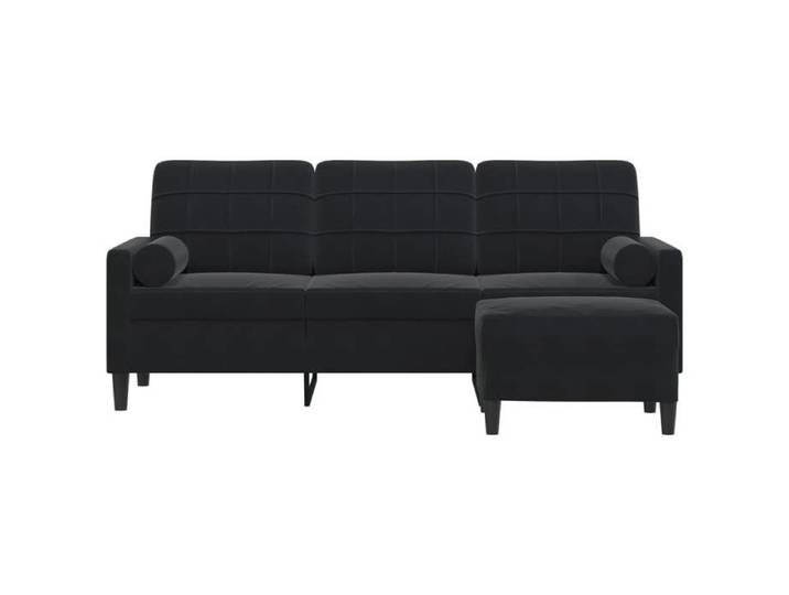 Canapé 3 places avec repose-pieds - SOLOMOON - Velours Noir - 180 cm - 197x77x80 cm - Repose-pieds 60x50x41 cm