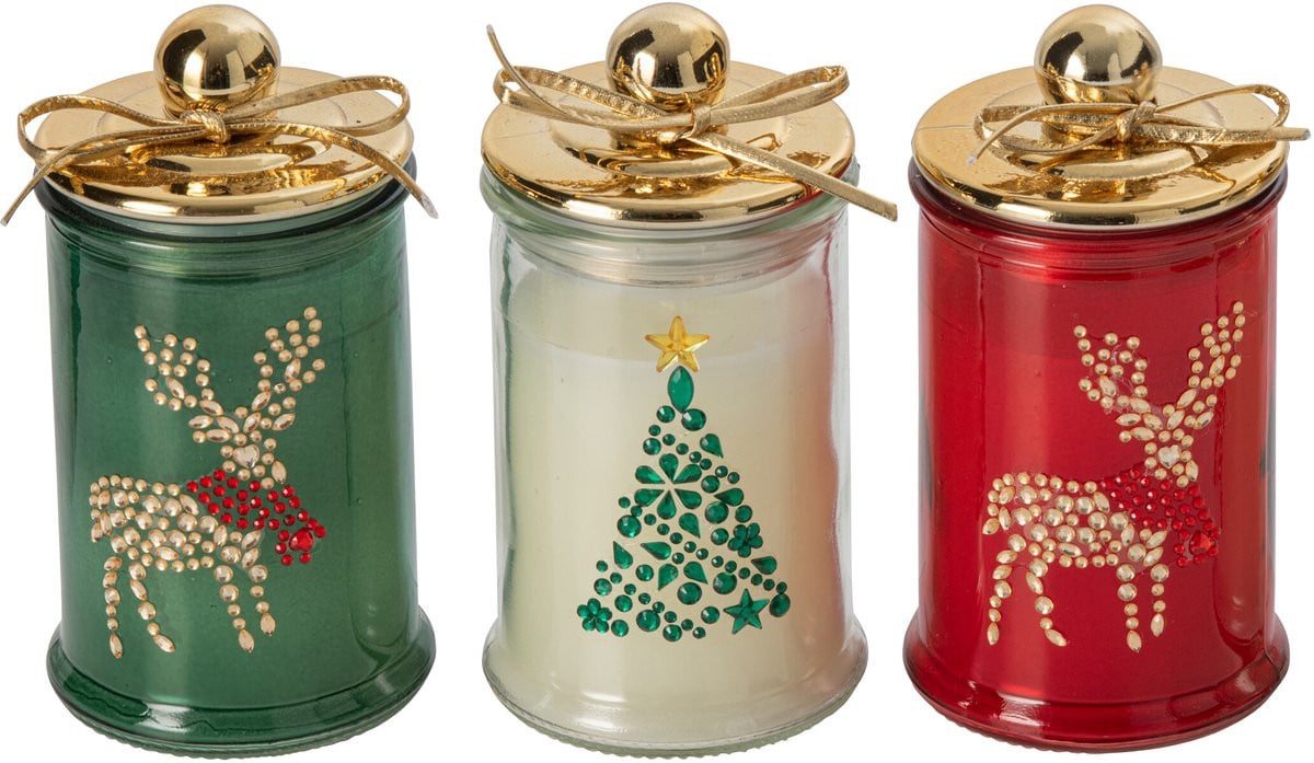 J-Line Kerstkaarsen glas multikleur assortiment van 3