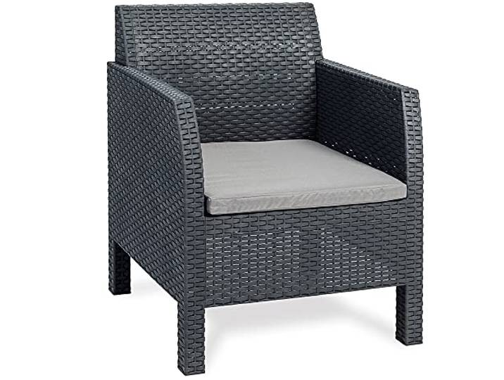 Ondis24 Madrid Lounge Sessel aus Kunststoff in Rattan Optik mit Lounge Kissen anthrazit (1: Sessel)