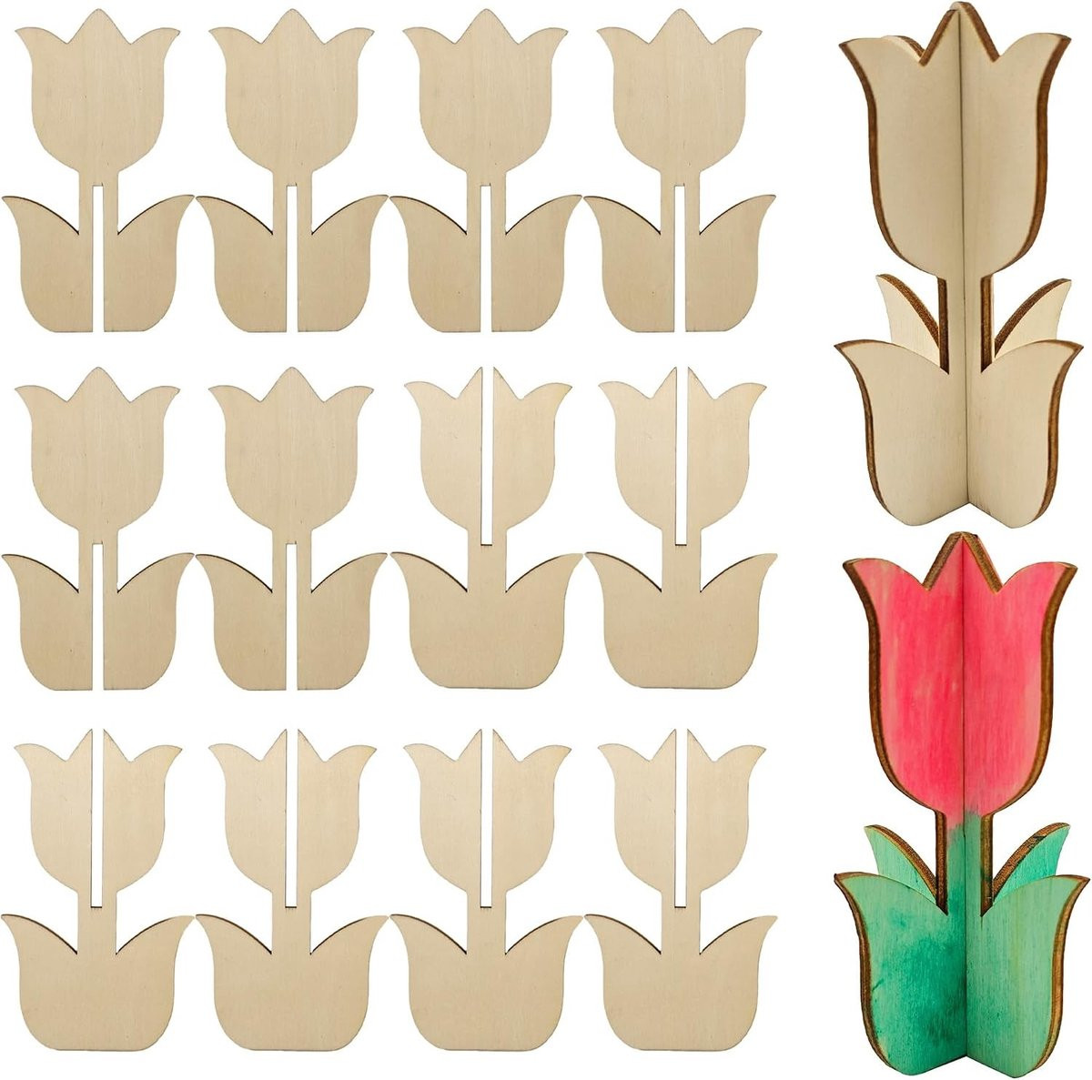 Houten Tulpen Decoratie voor Schilderen en DIY Projecten - Hoogte: 12 cm