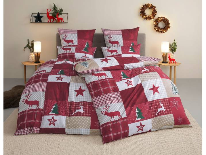 Bettwäsche GOODPRODUCT Nicholas , rot, B/L: 135cm x 200cm, 1 Stk., 1 Stk., Microfaser, B/L: 80cm x 40cm, 2, Microfaser, Obermaterial: 100% Polyester, Bettwäsche, Bettwäsche, Weihnachtsbettwäsche, Winter, in 3 Qualitäten verfügbar