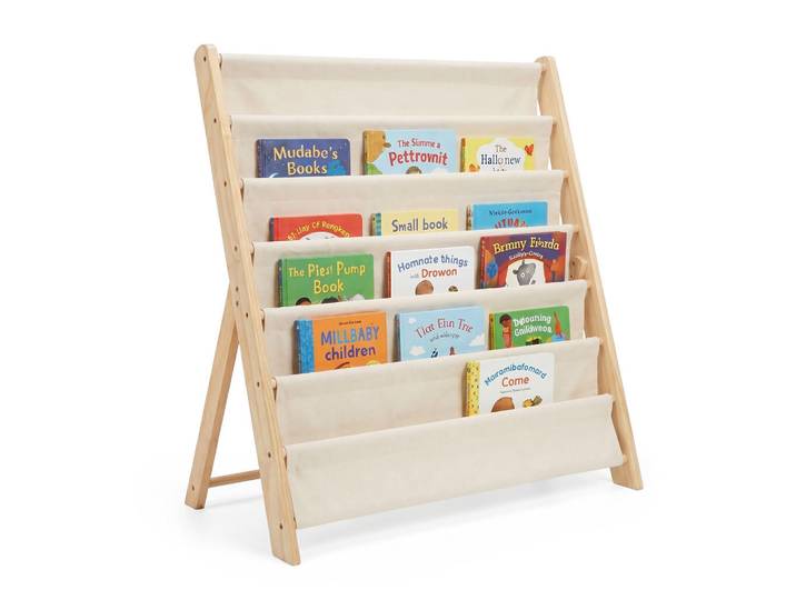 Relaxdays Bücherregal Weiß Natur Kinder 6 Stofffächer 80x75x30 cm, Creme, Holz, Textil, 75x80x30 cm, Baby- und Kindermöbel, Babyzimmer, Babyregal & Kinderregal