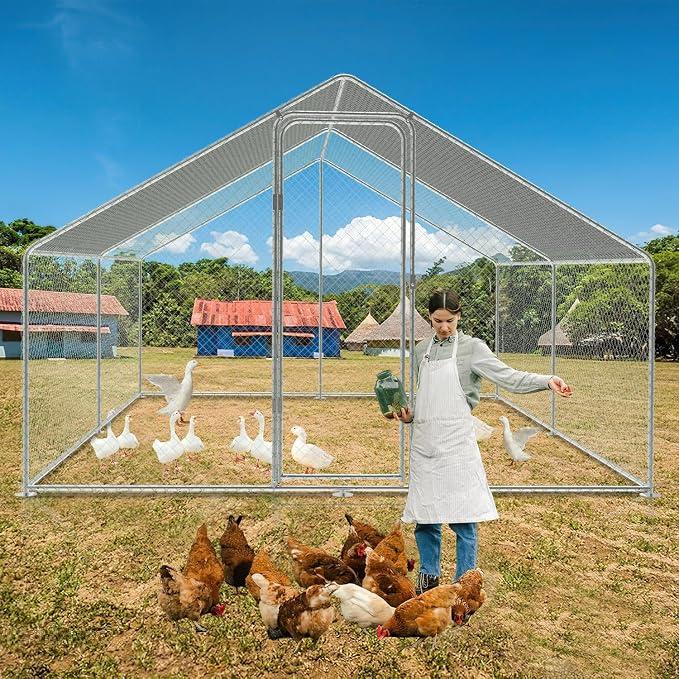 Hühnerstall Freilaufgehege, 3x3x2m mit Sicherheitsschloss und Wasserdichtes PE-Farbtuch, Schnell zu reinigen, Freigehege für Hühner,Vogelkäfig, Kleintiere & Pflanzen