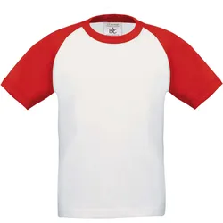 B&C Kinder Raglan Kontrast T-Shirt Base-Ball TK350 white/red 3/4 (98/104)
