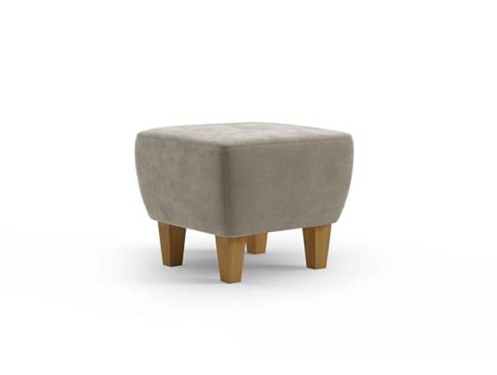 Cavadore Hocker Vida / Polsterhocker mit massiven Holzfüßen in Eiche / 52 x 46 x 52 / Mikrofaser, Perlbeige