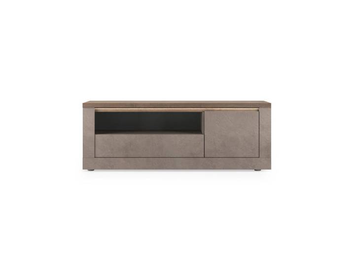 Calicosy Tv-Möbel mit 1 Tür 1 Schublade und 1 Nische in Bronze und Quecksilber-Effekt 43/260/58 cm, Braun, 43x58x48 cm, Wohnzimmer, TV Möbel, Lowboards, Lowboards stehend
