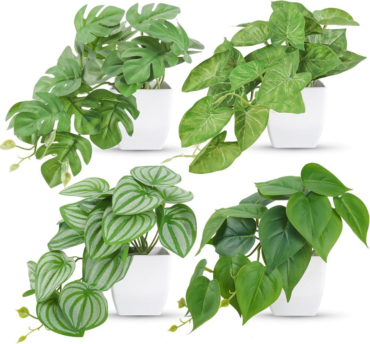 Set van 4 kleine kunstmatige groene planten voor kantoor en badkamer decoratie