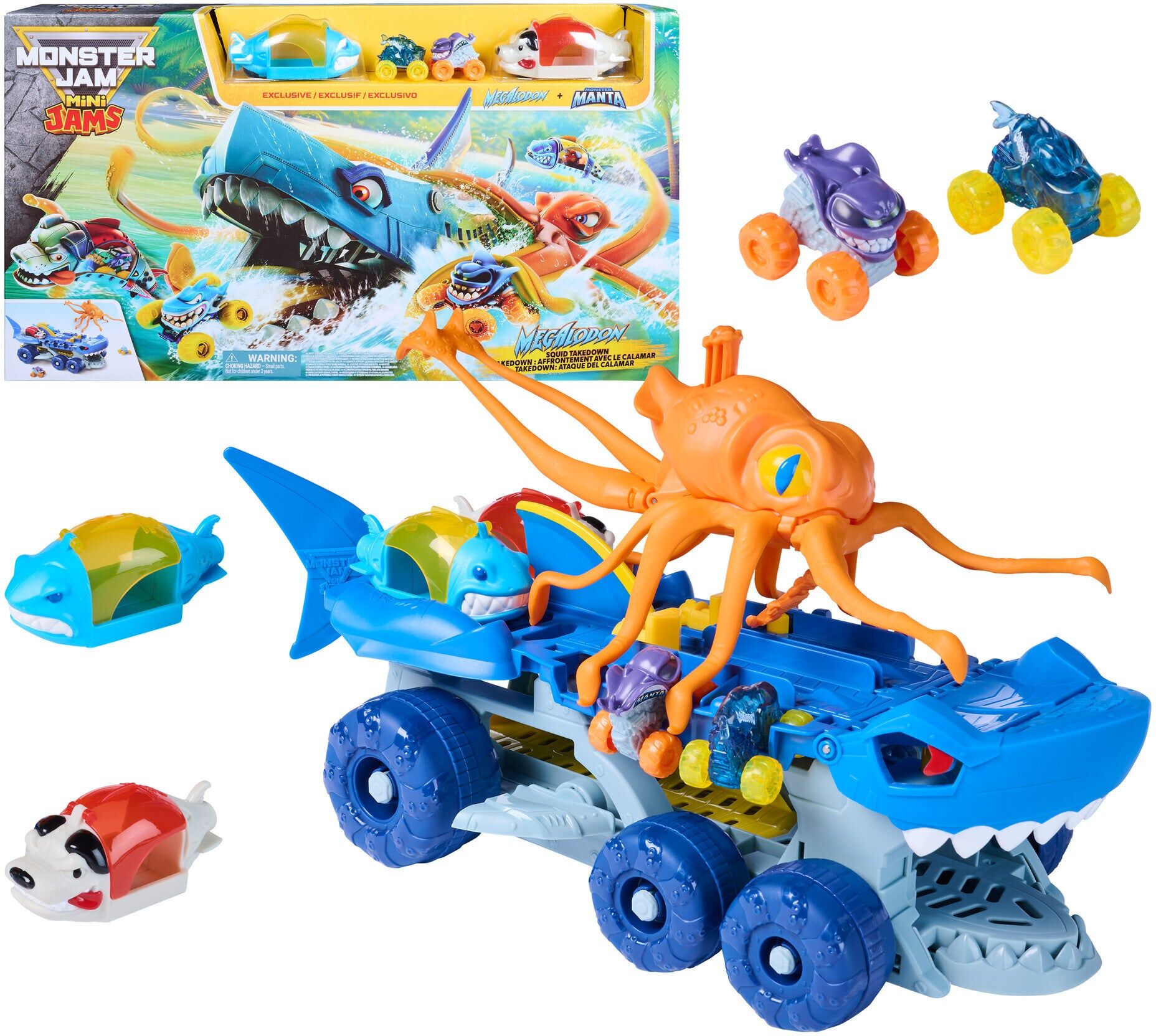 Monster Jam Mini Jams Megalodon Carrier Playset by Spin Master - Large-Scale Carrier for Mini Jams Vehicle Battles - Ages 3 and Up